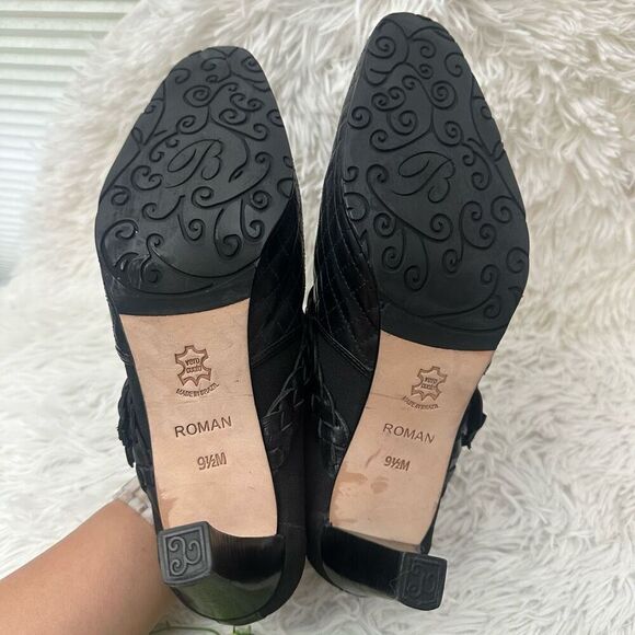 Brighton Roman Ankle Booties 3” Heel Braid Accent Black‎ Leather sz 9.5 M - Picture 9 of 10